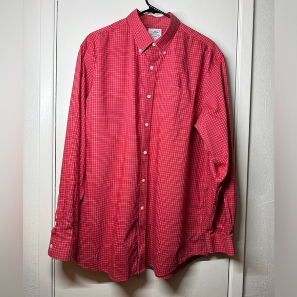 L.L. Bean Traditional Fit Red White Plaid Button Down Collared Shirt L Regular - Picture 1 of 15